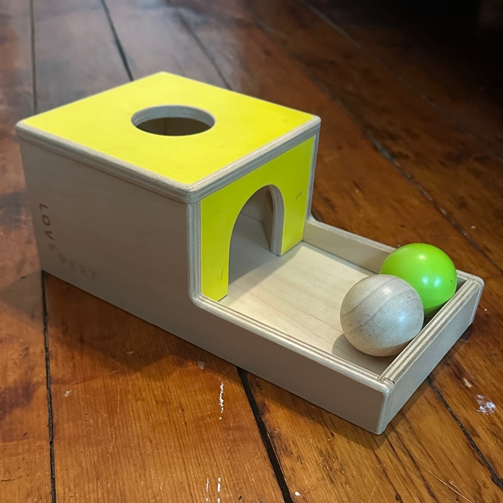 Wooden Drop-and-Catch Ball Toy - Yellow